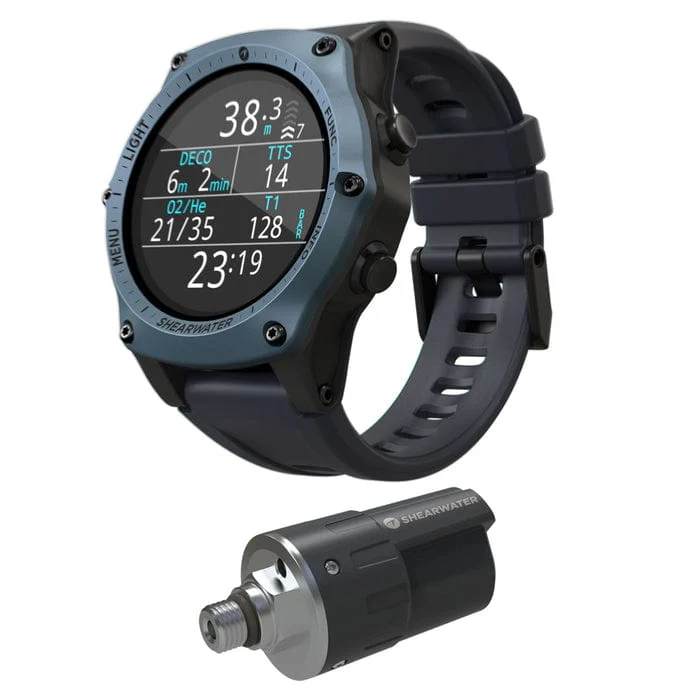 Shearwater Teric dive computer (blue) with Swift Transmitter